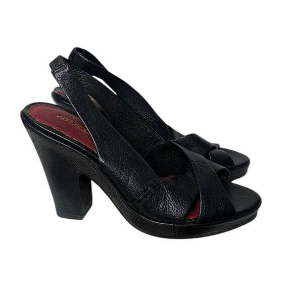 AEROSOLES Demi Finalist Black Leather Slingback Heels Cross Strap Sandals 6.5M - Picture 1 of 11
